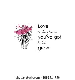 Card illustration about Love. Vector sketch and Quotes