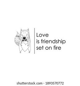 Card illustration about Love. Vector sketch and Quotes