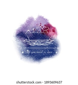 Card illustration about Love. Vector sketch and Quotes
