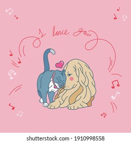 tarjeta con ilustración en un fondo de color para el día de San Valentín con las palabras "te amo"