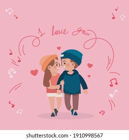 card with illustration on a colored background for valentine's day with the words "I love you"