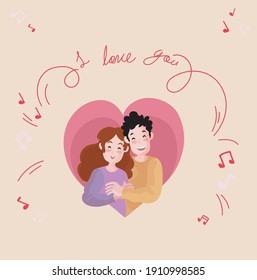 tarjeta con ilustración en un fondo de color para el día de San Valentín con las palabras "te amo"