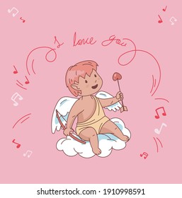 card with illustration on a colored background for valentine's day with the words "I love you"
