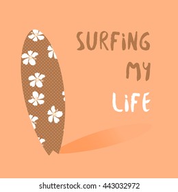 Card with illustration surfing.  Design for t-shirt. Vector