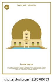 A card with illustration of Taman Sari in yogyakarta as the main idea. the bathing place for the royal family of the palace and residents in ancient times