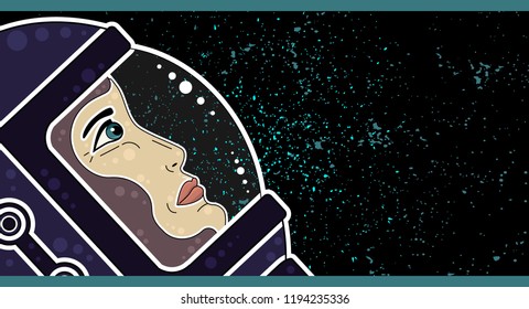 card with the image of an astronaut on the background of space. space suit.