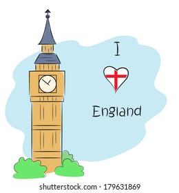 card with the image of big Ben and the inscription "I love England"