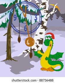 Card with image of dragon in wood
