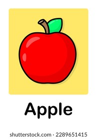 Card with the image of a red apple and lettering