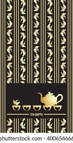 card with a image of silhouettes of a teapot and cups (invitation to a tea party)
