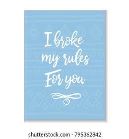 Card with inscription about relationsips . Vector postcard for Valentine's Day .