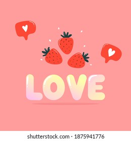 card with the inscription love and strawberries