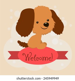 Card with the inscription on the tape Welcome and animals for your business.