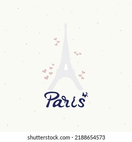 Tarjeta con inscripción París con Torre Eiffel sobre fondo blanco