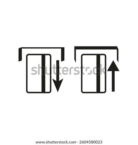 Card insertion icon. Payment orientation symbol. Arrow direction sign. Vector black shape.