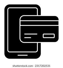     Card inside smartphone, icon of mobile card payment 