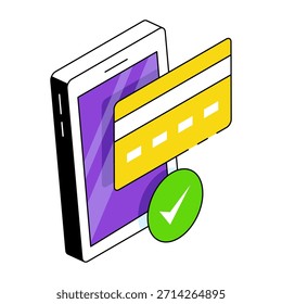    Tarjeta dentro del smartphone, icono del pago con tarjeta móvil 
