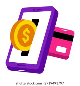     Tarjeta dentro del smartphone, icono del pago con tarjeta móvil 