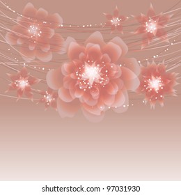 Card or invitation with abstract floral background. Greeting card in grunge or retro style.