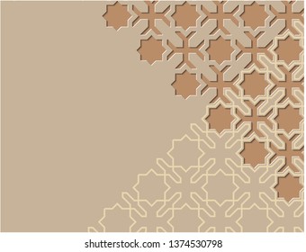 Card for invitation, celebration, save the date, wedding performed in arabic geometric tile. Cut out paper.Colofrul vector template