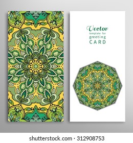 Card or Invitation collection with floral and geometric pattern. Vector abstract background. Vintage decorative Mandala elements. Hand drawn Islamic arabic indian ornament.
