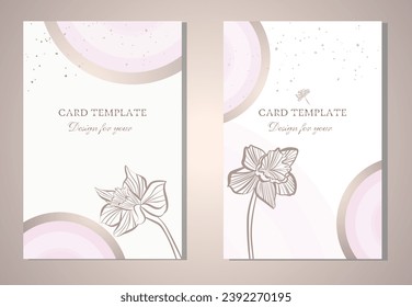 Card, invitation, congratulation. Pastel, watercolor, flower, pink, white, beige, botany. Template for happy birthday cards, greeting cards, flyers, invitations, parties. Wedding invitation cards. Vec