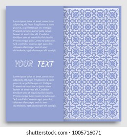 Card, Invitation, cover template design, line art background. Abstract geometric pattern with place for the text. Tribal ethnic ornament in arabic style. Christmas, New Year card decoration'