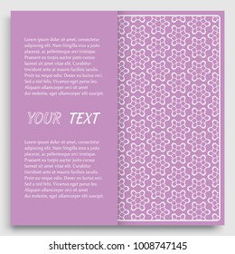 Card, Invitation, cover template design, line art background. Abstract geometric pattern with place for the text. Tribal ethnic ornament in arabic style. Christmas, New Year card decoration'