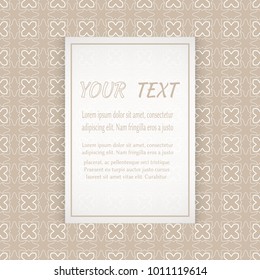 Card, Invitation, cover template design, line art background. Abstract geometric pattern with place for the text. Tribal ethnic ornament in arabic style. Christmas, New Year card decoration