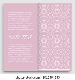 Card, Invitation, cover template design, line art background. Abstract geometric pattern with place for the text. Tribal ethnic ornament in arabic style. Christmas, New Year card decoration'