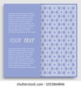 Card, Invitation, cover template design, line art background. Abstract geometric pattern with place for the text. Tribal ethnic ornament in arabic style. Christmas, New Year card decoration'