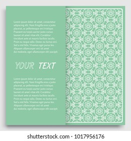 Card, Invitation, cover template design, line art background. Abstract geometric pattern with place for the text. Tribal ethnic ornament in arabic style. Christmas, New Year card decoration