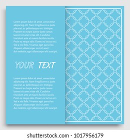 Card, Invitation, cover template design, line art background. Abstract geometric pattern with place for the text. Tribal ethnic ornament in arabic style. Christmas, New Year card decoration'