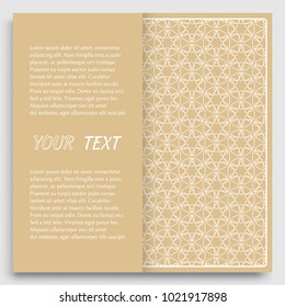 Card, Invitation, cover template design, line art background. Abstract geometric pattern with place for the text. Tribal ethnic ornament in arabic style. Christmas, New Year card decoration'