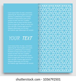 Card, Invitation, cover template design, line art background. Abstract geometric pattern with place for the text. Tribal ethnic ornament in arabic style. Christmas, New Year card decoration'