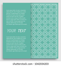 Card, Invitation, cover template design, line art background. Abstract geometric pattern with place for the text. Tribal ethnic ornament in arabic style. Christmas, New Year card decoration'