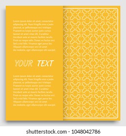 Card, Invitation, cover template design, line art background. Abstract geometric pattern with place for the text. Tribal ethnic ornament in arabic style. Christmas, New Year card decoration'