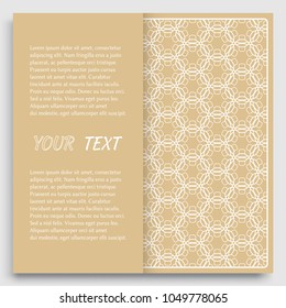 Card, Invitation, cover template design, line art background. Abstract geometric pattern with place for the text. Tribal ethnic ornament in arabic style. Christmas, New Year card decoration'