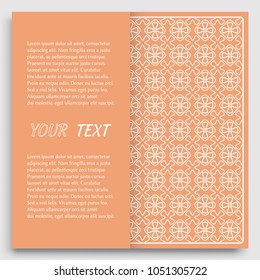 Card, Invitation, cover template design, line art background. Abstract geometric pattern with place for the text. Tribal ethnic ornament in arabic style. Christmas, New Year card decoration