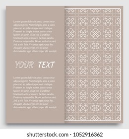 Card, Invitation, cover template design, line art background. Abstract geometric pattern with place for the text. Tribal ethnic ornament in arabic style. Christmas, New Year card decoration'
