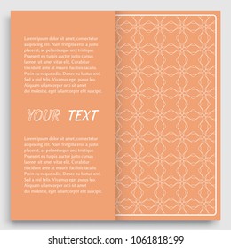 Card, Invitation, cover template design, line art background. Abstract geometric pattern with place for the text. Tribal ethnic ornament in arabic style. Christmas, New Year card decoration'
