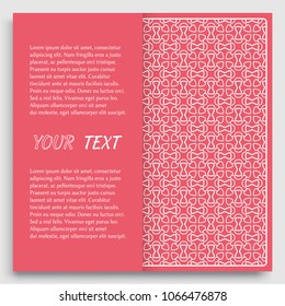 Card, Invitation, cover template design, line art background. Abstract geometric pattern with place for the text. Tribal ethnic ornament in arabic style. Christmas, New Year card decoration'
