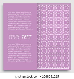 Card, Invitation, cover template design, line art background. Abstract geometric pattern with place for the text. Tribal ethnic ornament in arabic style. Christmas, New Year card decoration'