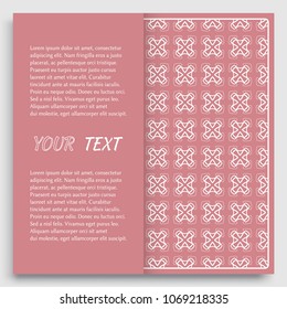 Card, Invitation, cover template design, line art background. Abstract geometric pattern with place for the text. Tribal ethnic ornament in arabic style. Christmas, New Year card decoration'