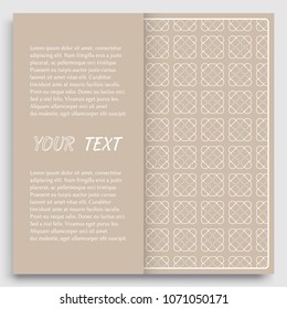 Card, Invitation, cover template design, line art background. Abstract geometric pattern with place for the text. Tribal ethnic ornament in arabic style. Christmas, New Year card decoration'