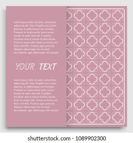 Card, Invitation, cover template design, line art background. Abstract geometric pattern with place for the text. Tribal ethnic ornament in arabic style. Christmas, New Year card decoration'