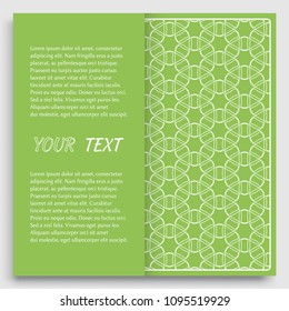 Card, Invitation, cover template design, line art background. Abstract geometric pattern with place for the text. Tribal ethnic ornament in arabic style. Christmas, New Year card decoration'