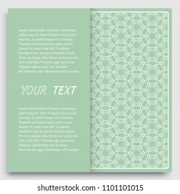 Card, Invitation, cover template design, line art background. Abstract geometric pattern with place for the text. Tribal ethnic ornament in arabic style. Christmas, New Year card decoration'