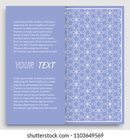 Card, Invitation, cover template design, line art background. Abstract geometric pattern with place for the text. Tribal ethnic ornament in arabic style. Christmas, New Year card decoration'