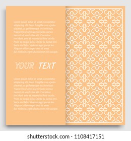 Card, Invitation, cover template design, line art background. Abstract geometric pattern with place for the text. Tribal ethnic ornament in arabic style. Christmas, New Year card decoration'
